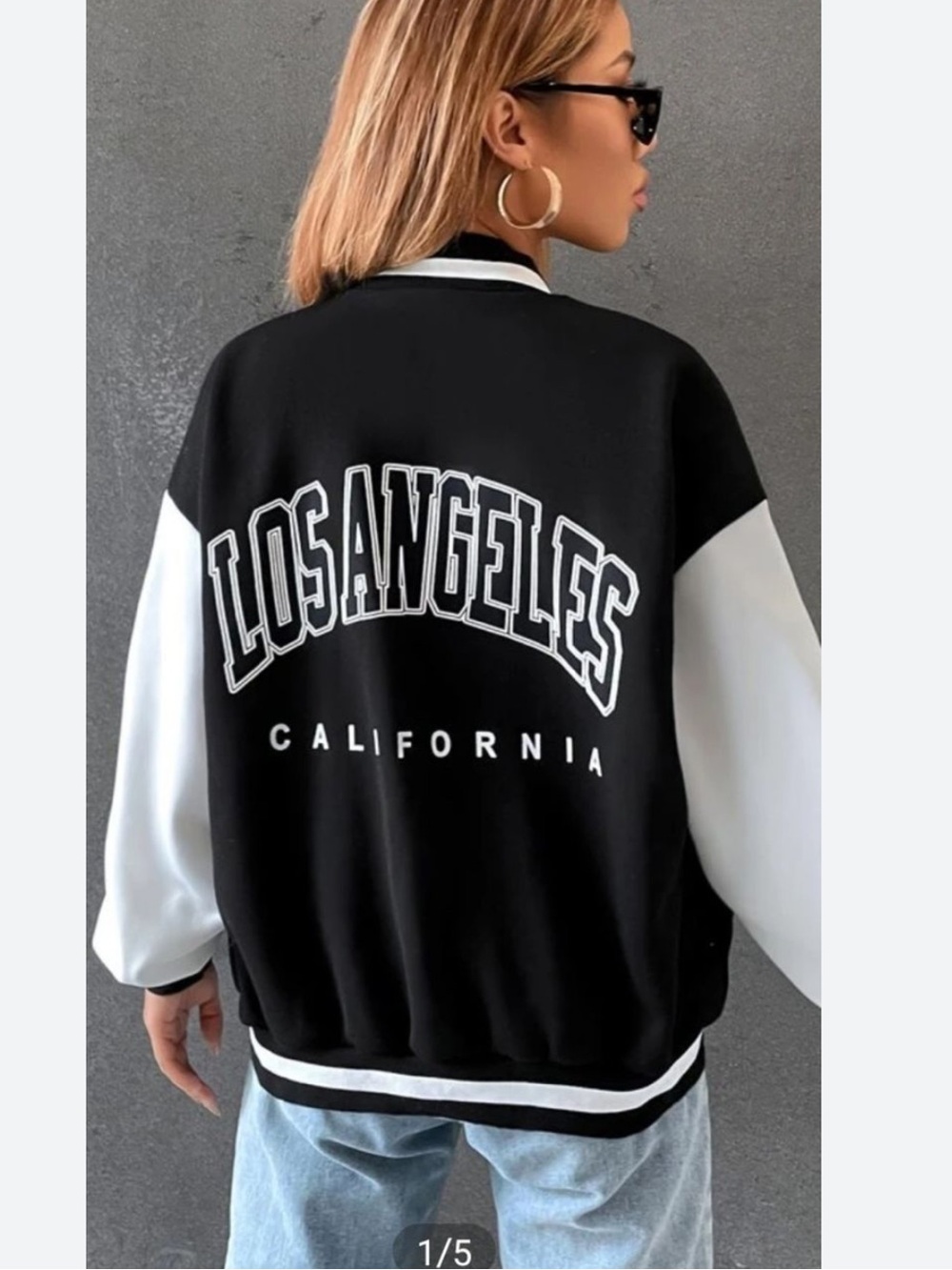 SHEIN Los Angeles Sweater Style Bomber Jacket Black White